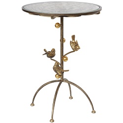 Круглый столик с декорированными элементами. Материалы: кованая сталь, мрамор, стекло.