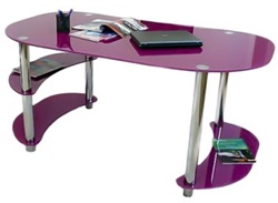 Стеклянный письменный стол с полочками в современном стиле, опоры металлические, цвет в ассортименте