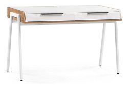 Письменный стол из ЛДСП с ящиками на металлических ножках. Цвет белый/дуб вотан.