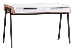Письменный стол из ЛДСП с ящиками на металлических ножках. Цвет белый/дуб делано темный.