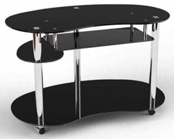Письменный стол в черном цвете с овальной столешницей, изготовлен из стекла и металла