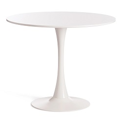 Круглый стол из МДФ на металлическом каркасе. Цвет белый.
