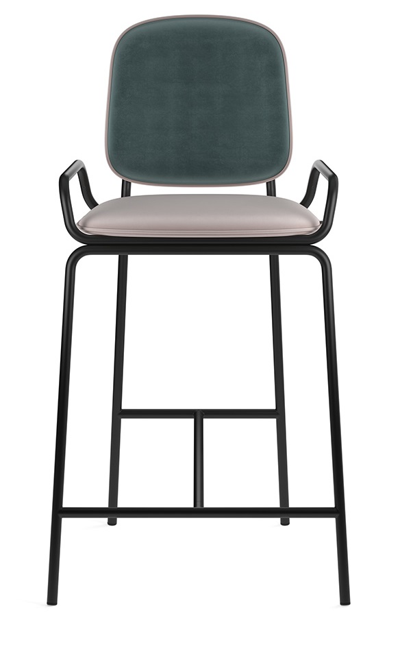 Полубарный стул из ткани на металлокаркасе. Цвет зеленый/розовый.