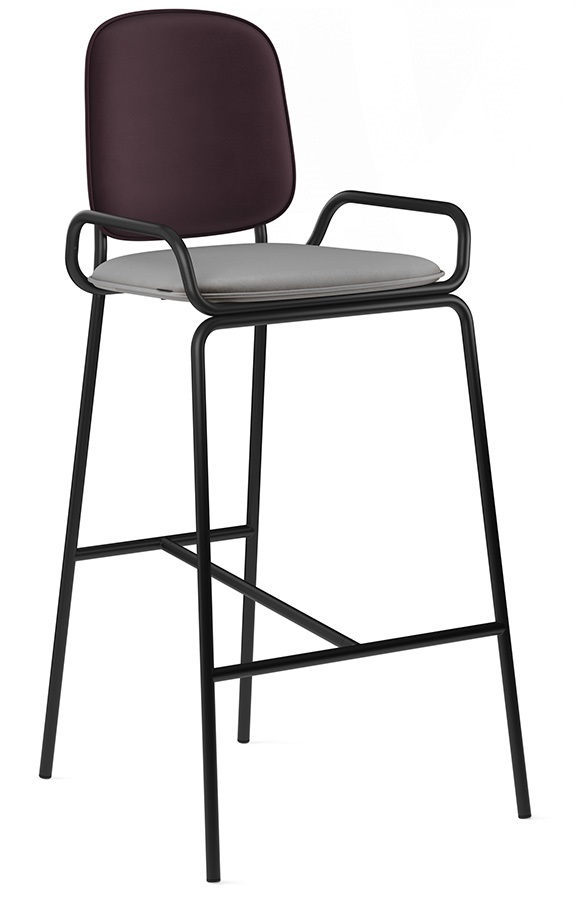 Полубарный стул из ткани на металлокаркасе. Цвет пурпурный/серый.