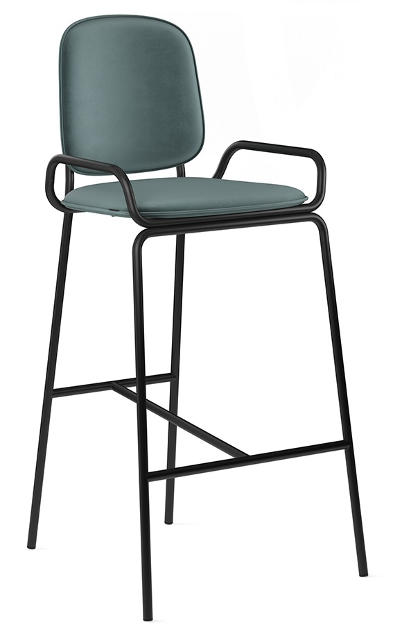 Полубарный стул из ткани на металлокаркасе. Цвет зеленый.