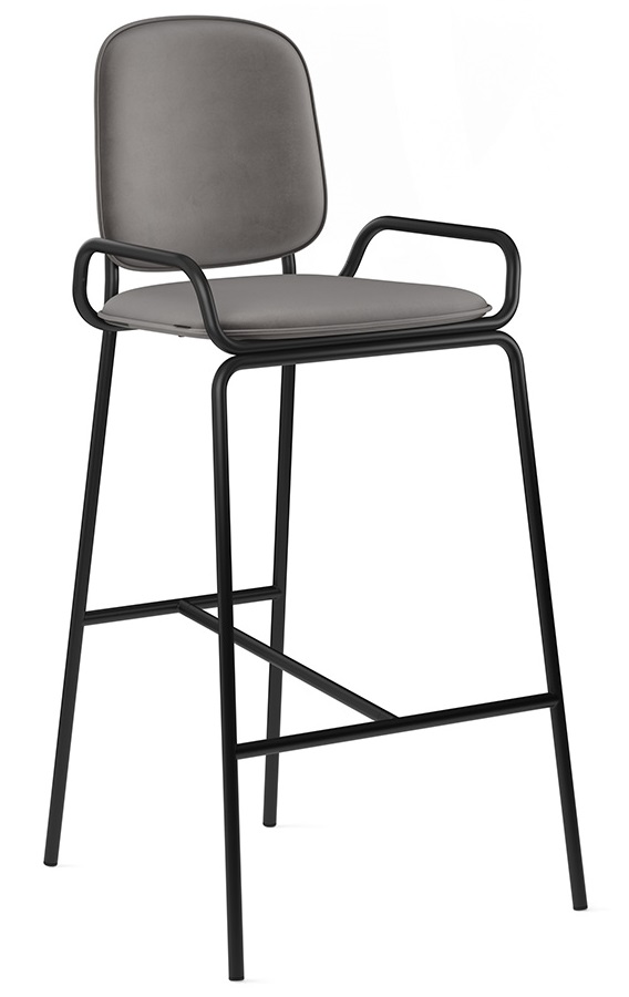 Полубарный стул из ткани на металлокаркасе. Цвет серый.