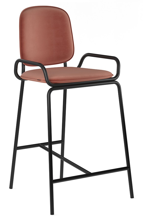 Полубарный стул из ткани на металлокаркасе. Цвет темно-красный.
