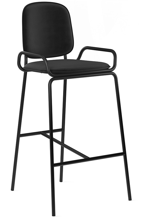 Полубарный стул из ткани на металлокаркасе. Цвет черный.
