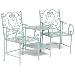 Комплект (стол, 2 кресла) из стального сплава с напылением краски. Цвет: белая лазурь (white blue). 