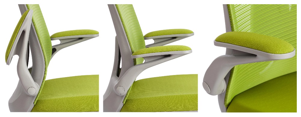 Кресло офисное из ткани. Откидные подлокотники с мягкими накладками. Цвет: зеленый.