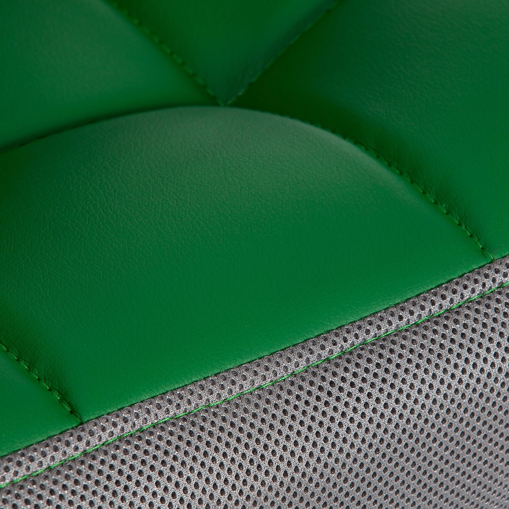 Кресло компьютерное. Отделка из экокожи и ткани сетка. Цвет комбинированный: зеленый/серый.