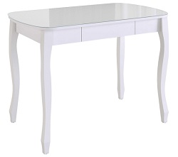 Белый стол со стеклом и ящиком WV-14180