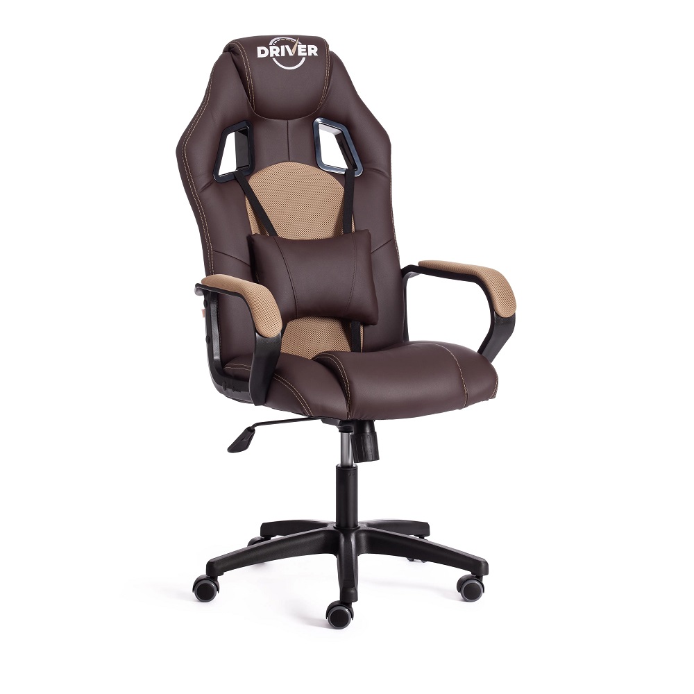 Кресло компьютерное из экокожи с сеткой. Цвет комбинированный: коричневый/бронза.