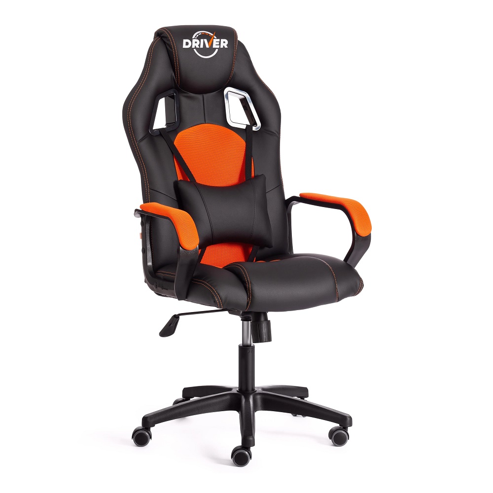 Кресло компьютерное из экокожи с сеткой. Цвет комбинированный: черный/оранжевый.