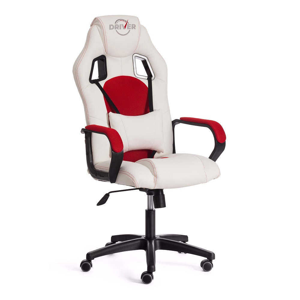 Кресло компьютерное из экокожи с сеткой. Цвет комбинированный: белый/красный.