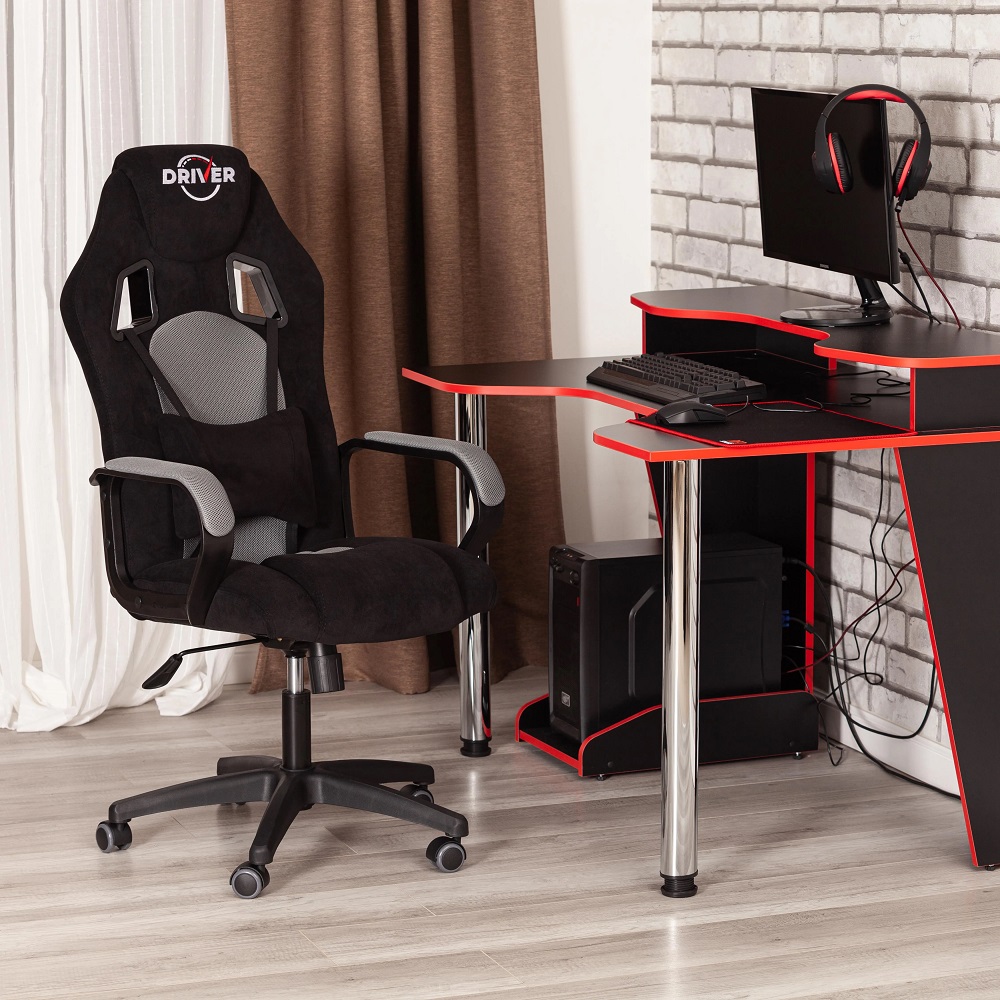 Кресло компьютерное. Цвет комбинированный: серый/черный. Фото в интерьере.