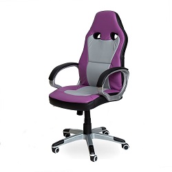 Кресло компьютерное из экокожи. Цвет комбинированный: черный/серый/фиолетовый.