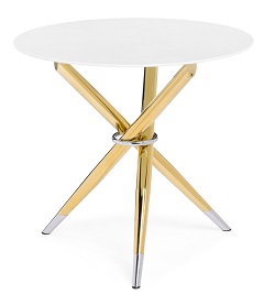 Круглый стол из стекла и металла. Цвет белый/золотой.