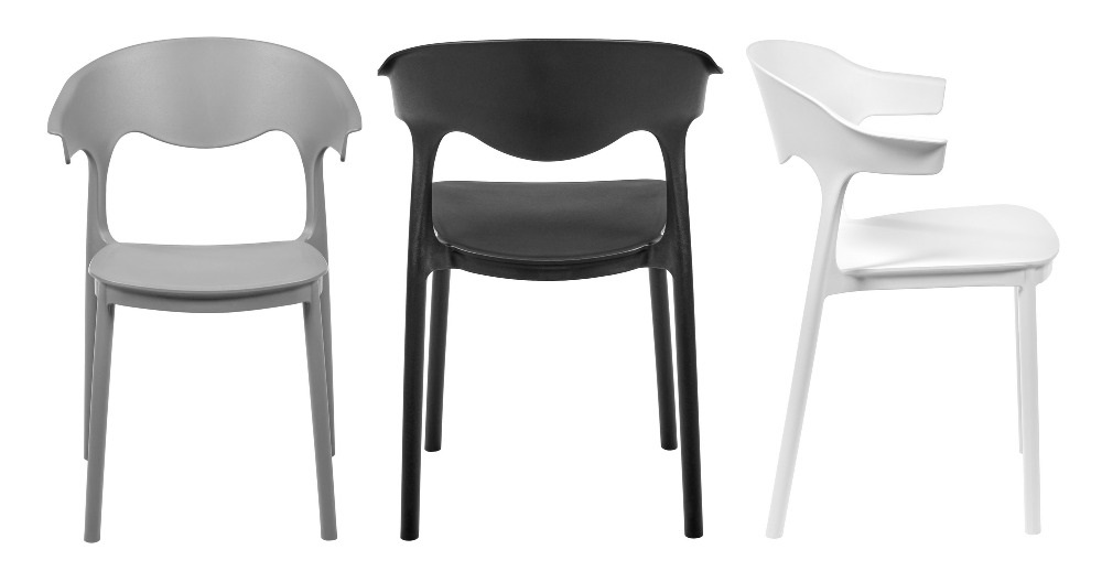 Стильный пластиковый стул. Цвета: серый, чёрный, белый.