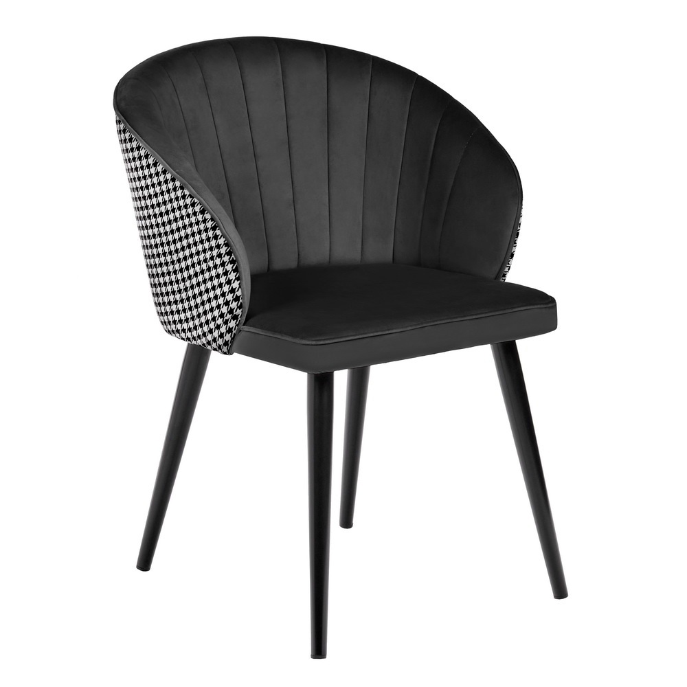 Мягкий стул с широкой спинкой. Обивка в комбинации жаккарда и велюра. Цвет: чёрный с жаккардом, чёрный.