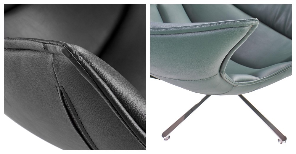 Дизайнерское кресло из прессованной кожи. Цвета: чёрный, зелёный. Фрагменты.