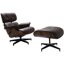 Комплект из кресла и оттоманки из прессованной кожи коричневого цвета на чёрных металлических ножках