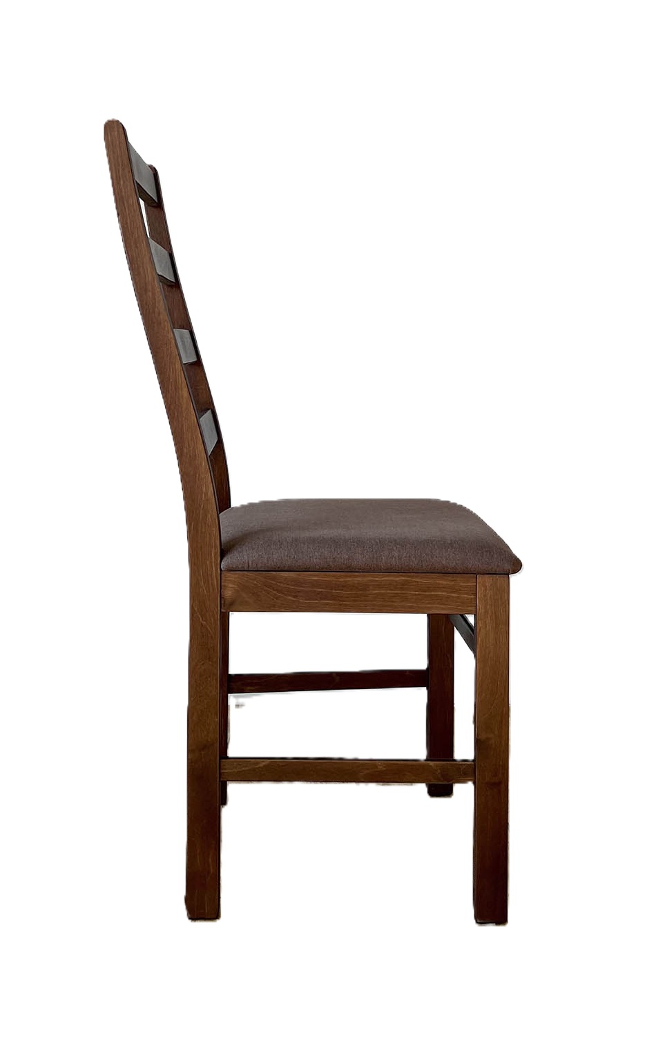 Деревянный стул со спинкой. Обивка из микровелюра. Цвет орех/коричневый.