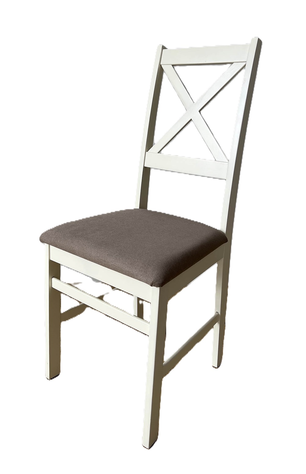 Деревянный стул со спинкой. Обивка из микровелюра. Цвет слоновая кость/коричневый.