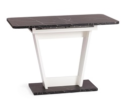 Обеденный раздвижной стол из ЛДСП, цвет Мрамор черный/Белый.