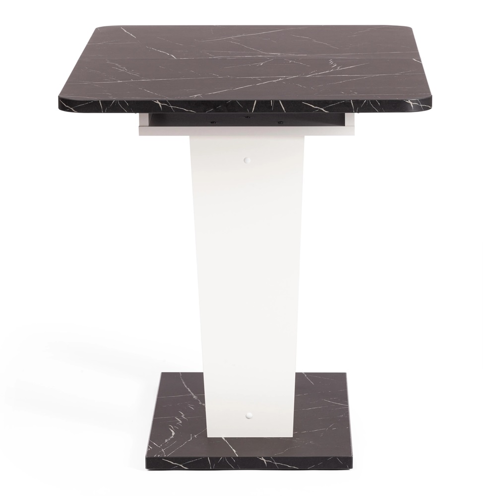 Обеденный раздвижной стол из ЛДСП, цвет Мрамор черный/Белый.