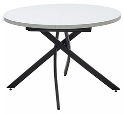 Круглый раскладной стол из ЛДСП и стекла на металлокаркасе. Цвет белый/черный.