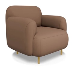 Мягкое объемное кресло из экокожи на деревянных ножках. Цвет коричневый