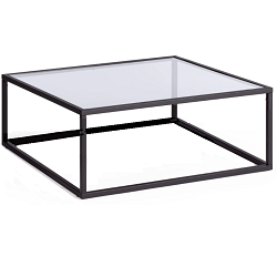 Стол журнальный стеклянный. Основание металлическое в виде куба. В стиле Лофт.

