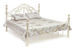 Двухместная кровать с декоративной ковкой. цвет античный белый