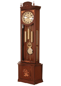 Кварцевые деревянные напольные часы. Цвет дерева - коричневый матовый.