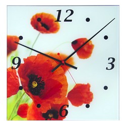Часы настенные с рисунком 'Маки'. Материал стекло. Размер: 30х30 см. 