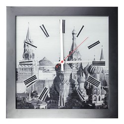 Квадратные часы с рисунком 'Москва'. Размер: 30х30 см. Материал стекло, дерево.