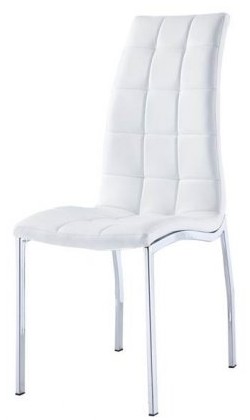 Дизайнерские стулья на металлическом каркасе. Спинка высокая, слегка вдавлена внутрь. Цвет стульев : белый.