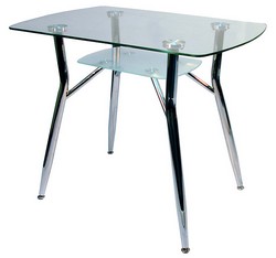 Прямоугольный стеклянный стол с закругленными краями, с полочкой.  Размеры: д*ш*в (1000*700*750 мм).