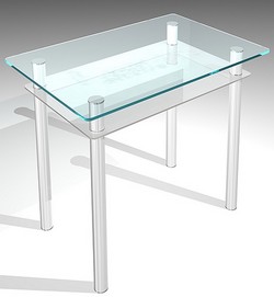 Прямоугольный стеклянный стол с полочкой.  Размеры: д*ш*в (900*600*750 мм). Материал:стекло, металл.