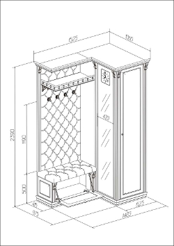 Прихожая угловая с зеркалом и шкафом.