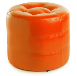 Пуф  круглый на жестком каркасе , обивка  искусственная кожа. Размеры : диаметр 47 см, высота 41,5 см. Цвет: оранжевый.