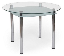 Круглый стеклянный стол. Столешница - стекло 10 мм. Опоры - хромированная стальная труба.