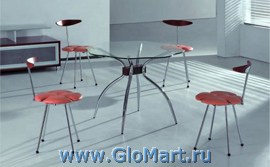 Обеденный стол на металлокаркасе c оригинальной круглой стеклянной столешницей.
Цвет столешницы: прозрачное стекло.
Цвет корпуса: хром.
Размер:диаметр 101 см, высота 75 см 
Производство: Китай