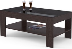 Прямоугольный стол для журналов. Размер: 60*110 см, высота 46,5 см. Цвет: венге/черное стекло.