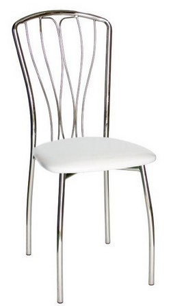 Металлический стул, ножки  хромированные, обивка кожзаменитель. Цвет: белый.