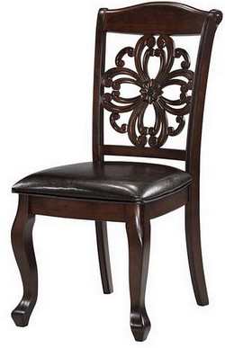 Мягкий стул из массива гевеи.  Цвет дерева: темный орех. Спинка стула резная.