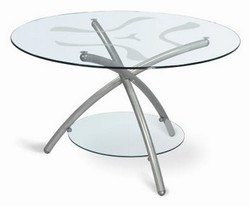 Журнальный  круглый стол со стеклянной столешницей. Материалы: стекло,   металл. Цвет: металлик / прозрачное стекло.