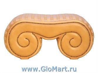 Банкетка мягкая с обивкой из ткани и эко кожи. Отделка - молдинг. Цвет желтый. Длина 820 мм, Глубина 340 мм, Высота 390 мм