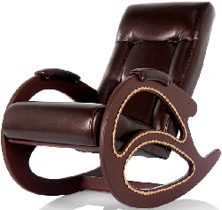 Кресло-качалка с подголовником. Материал корпуса - дерево. Цвет - тёмный орех. Обивка - экокожа.